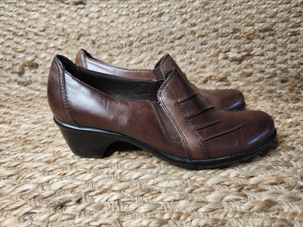Clarks Brown Leather Ankle Booties Side-Zip Womens 8 M Comfort Shoes
